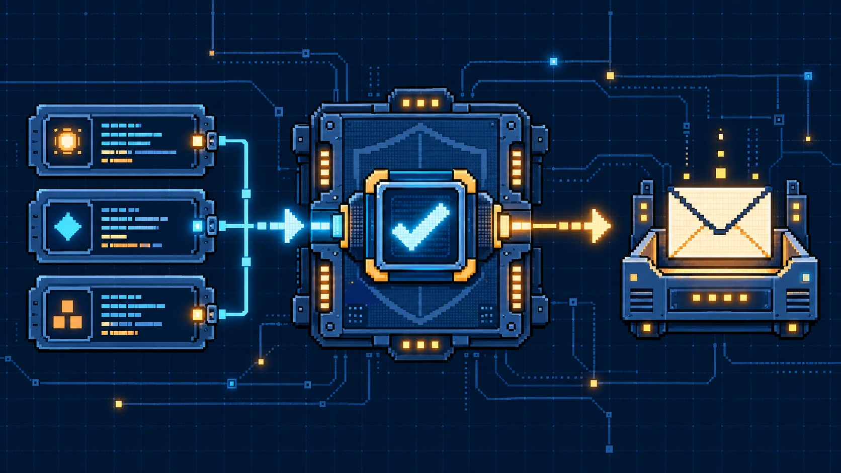 Integration diagram: an event passes through an approval gate before delivery.